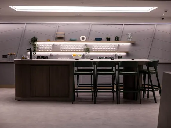 The members lounge and kitchen at UNTIL Liverpool Street.