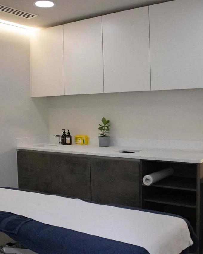 A treatment room set up for physiotherapy.